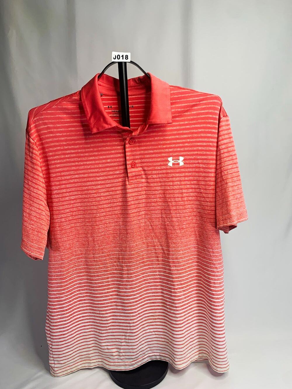 Under Armour The Playoff Polo Men's Orange/White Striped Loose Logo L